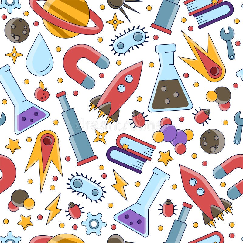 Science Flat Seamless Pattern with Scientific Elements - Molecule, Atom  Structure, Rocket, Books, Water and Other on One Stock Vector -  Illustration of cute, chemistry: 169616546