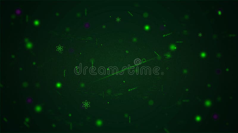 Science green abstract with shining green dust particles, glowing points, and dynamic lines, global cosmos background concept vector illustration