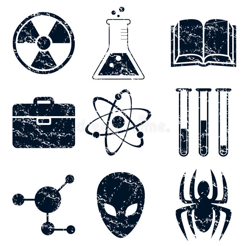 Science icons set, grunge