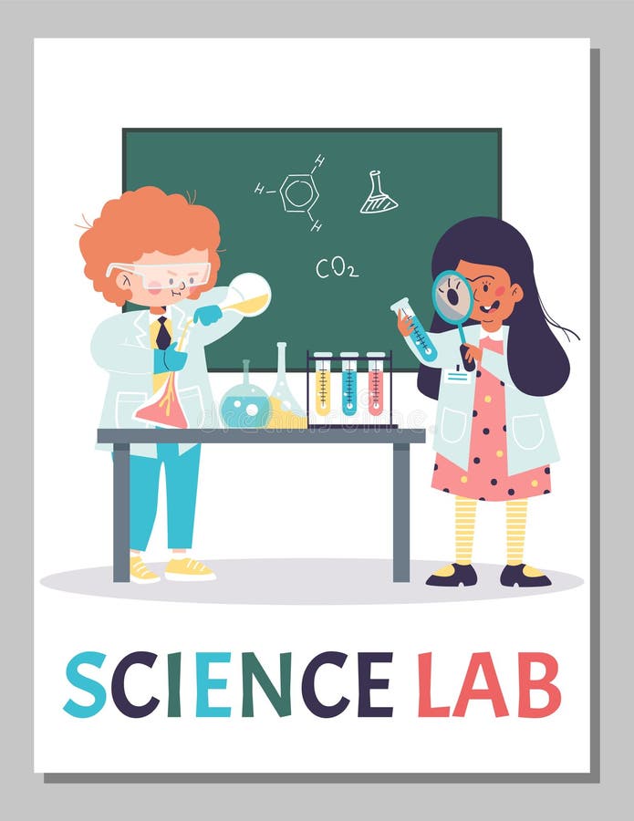 Science Lab for Kids Banner or Poster Template Flat Cartoon Vector  Illustration. Stock Vector - Illustration of mockup, scientific: 232977102