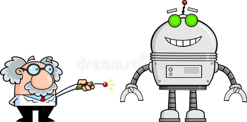 Science Professor Cartoon Character Using Remote Control To Enable Big Robot  Stock Vector - Illustration of laboratory, math: 217612329