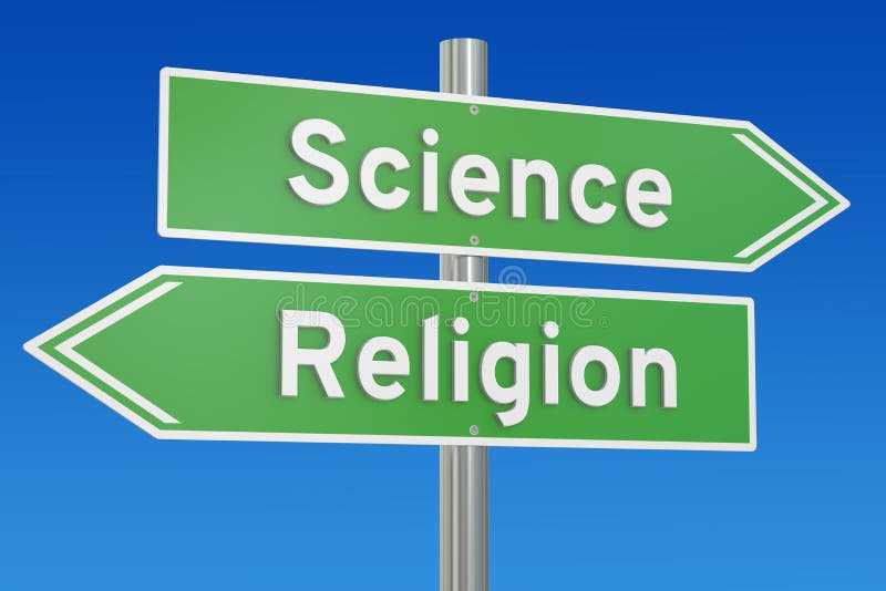 Science and Religion Staying in Balance Pictured As a Metal Scale