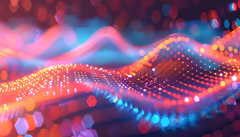 Science and technology backdrop. Polygonal pattern. Futuristic networking and big data. Close up image of cubes mesh and waves abstract background, ai generated