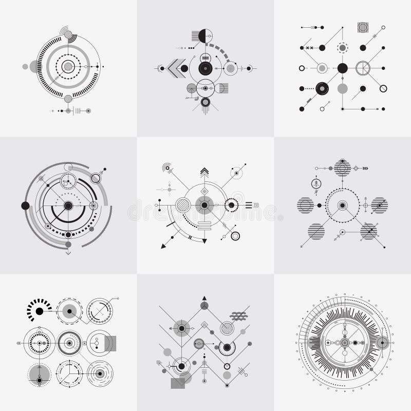 Scientific bauhaus technology circular grids vector set vector illustration