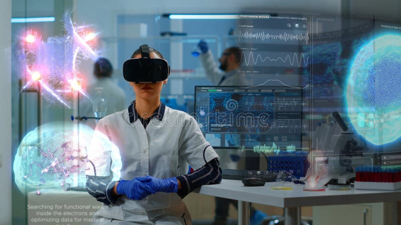 Scientific expert in laboratory using VR royalty free stock images