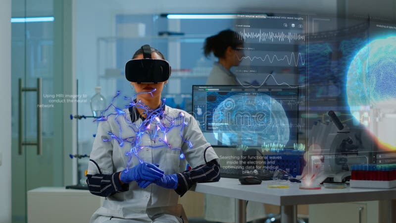 Scientific expert in laboratory using VR royalty free stock photography