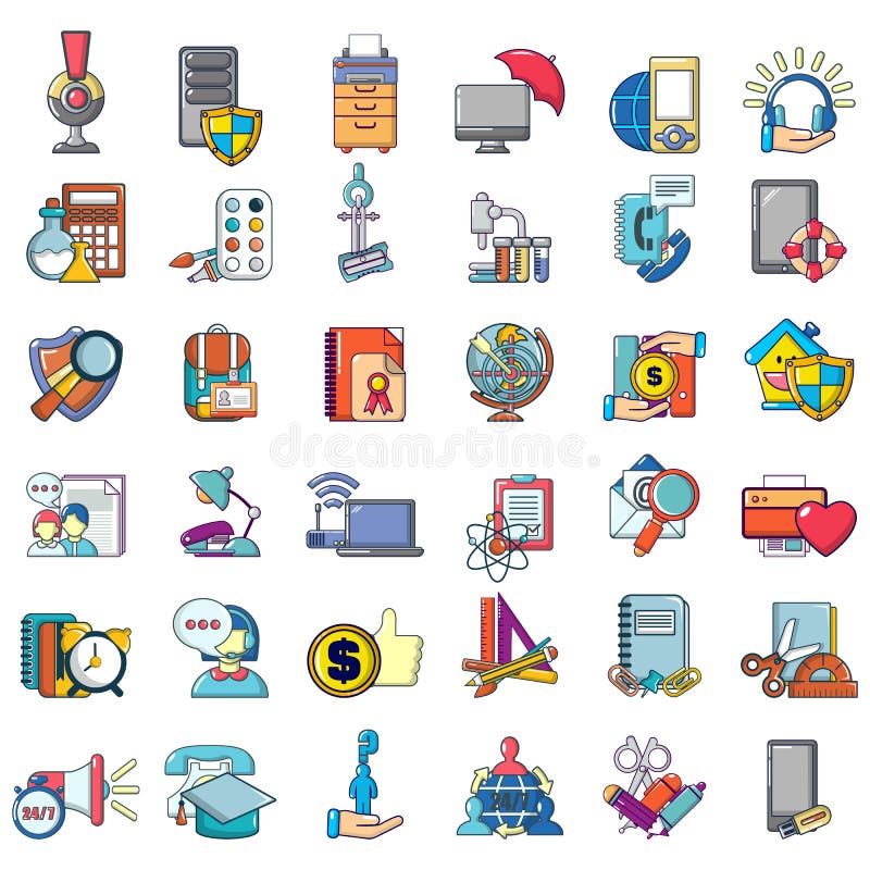 Scientific process icons set, cartoon style royalty free illustration