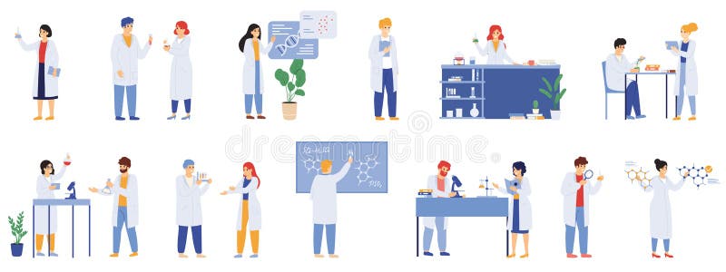 Scientific research. Science lab male and female workers, biologists, chemists and scientist laboratory researchers