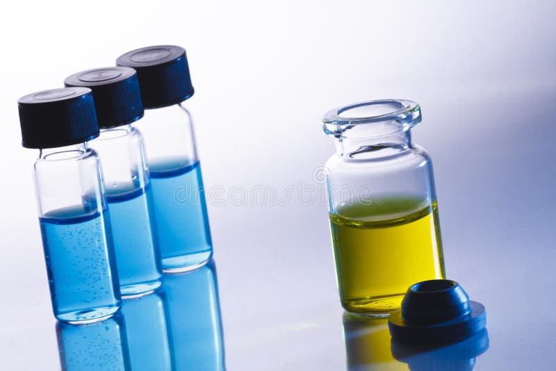 Scientific sample bottles stock photos