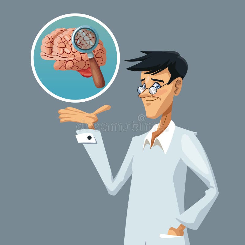 Scientifique réaliste de plan rapproché d'affiche de couleur avec la recherche au cerveau illustration libre de droits Scientifique réaliste de plan rapproché d'affiche de couleur avec la recherche au cerveau illustration libre de droits