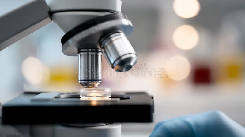 Scientist adjusting microscope examining sample in laboratory vector illustration