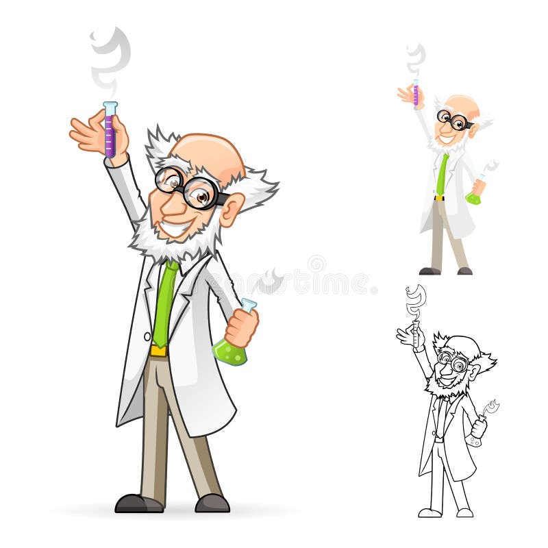 Scientist Cartoon Character Holding a Beaker and Test Tube with One Hand  Raised and Feeling Great Stock Vector - Illustration of doctor, mascot:  59200253
