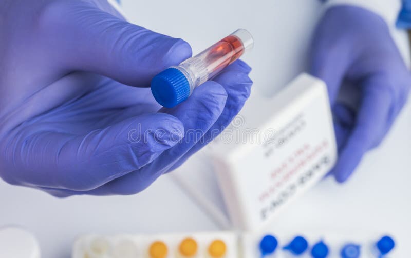 Scientist examines sample of coronavirus in laboratory royalty free stock photo