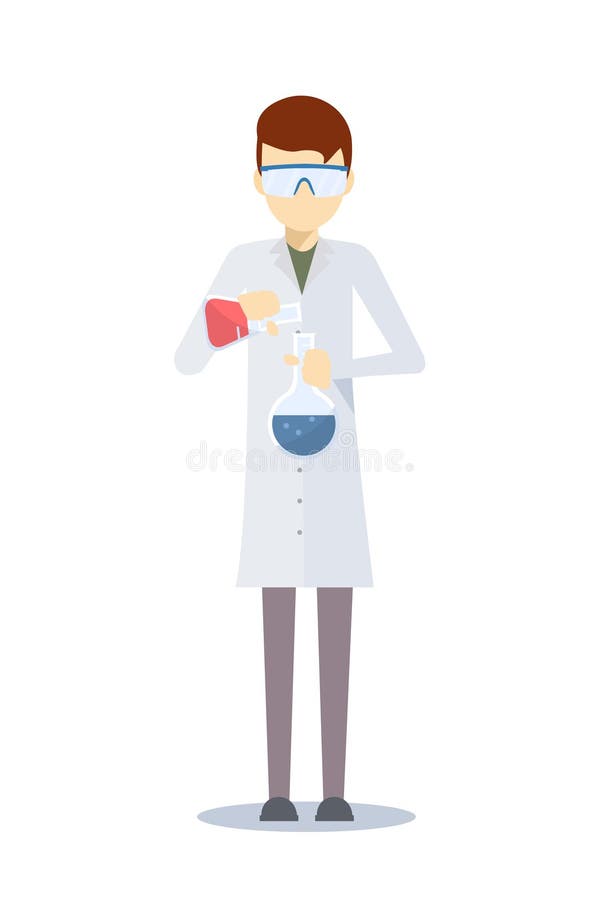 Scientist in his chemistry lab. Erlenmeyer flask burette vectors