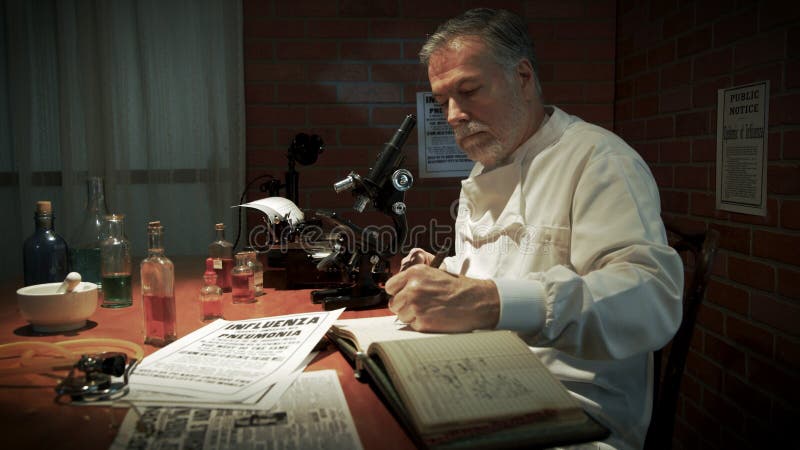 A scientist in his laboratory during the 1918 influenza pandemic