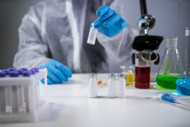 Scientist Holding Ampule with White Powder, Illegal Pharmacy Production ...