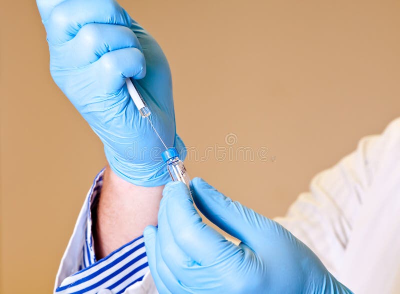 Scientist Holds Syringe for Laboratory Analysis Stock Image Image of