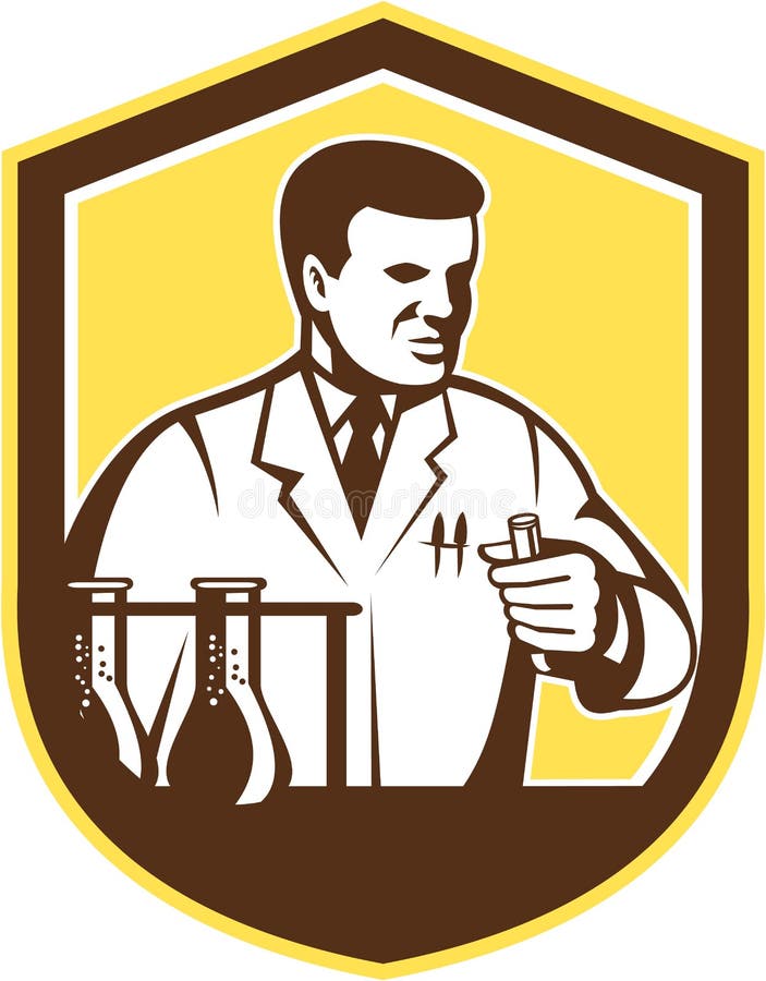 Scientist Lab Researcher Chemist Shield Retro stock illustration