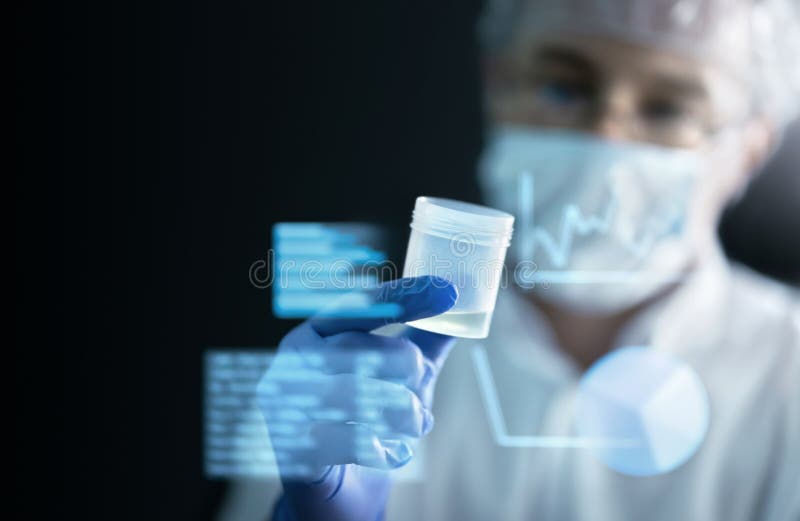 Scientist in laboratory doing medical research with future health care technology. AR screen and futuristic interface. royalty free stock photos Scientist in laboratory doing medical research with future health care technology. AR screen and futuristic interface. royalty free stock photos