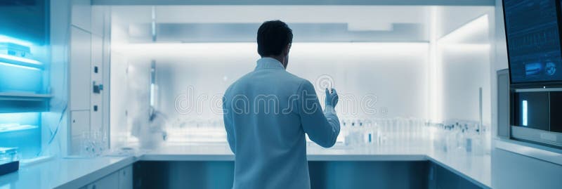 Scientist conducts experiments in a modern laboratory focused on innovative research and discovery royalty free stock images