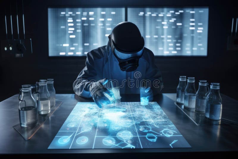 A scientist using AI to make predictions and gain a better understanding of their data. . AI generation stock illustration