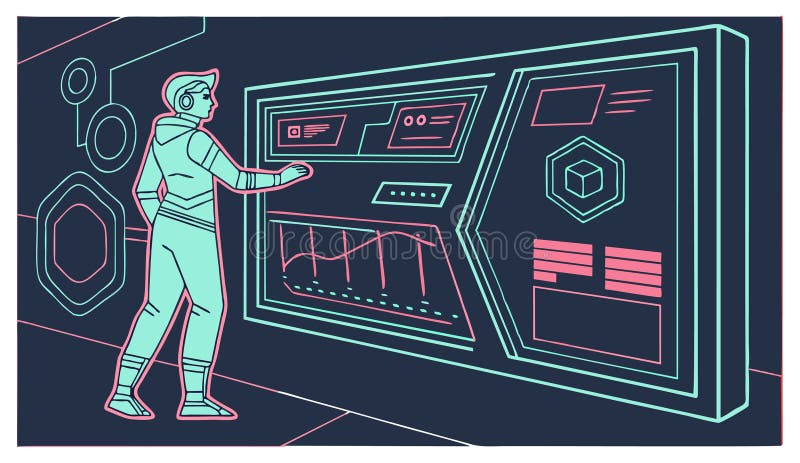 Scientist using cutting edge interface to analyze data royalty free illustration