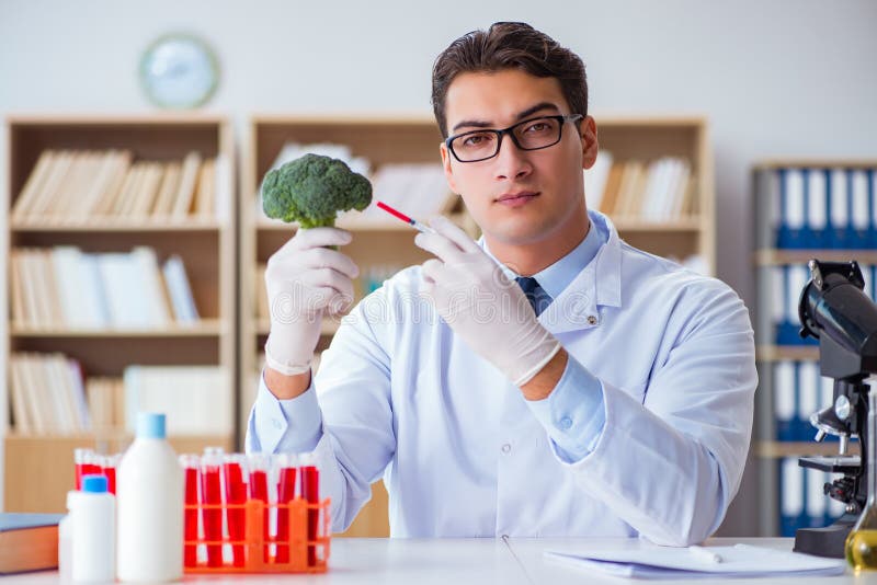 Ученый работает в школе. Фото врача с фруктами. Vegetable Sciences.