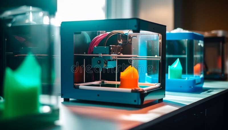 Om de știință care lucrează cu braț robotic în laboratorul de fabricație automată generat de Ai royalty free stock image