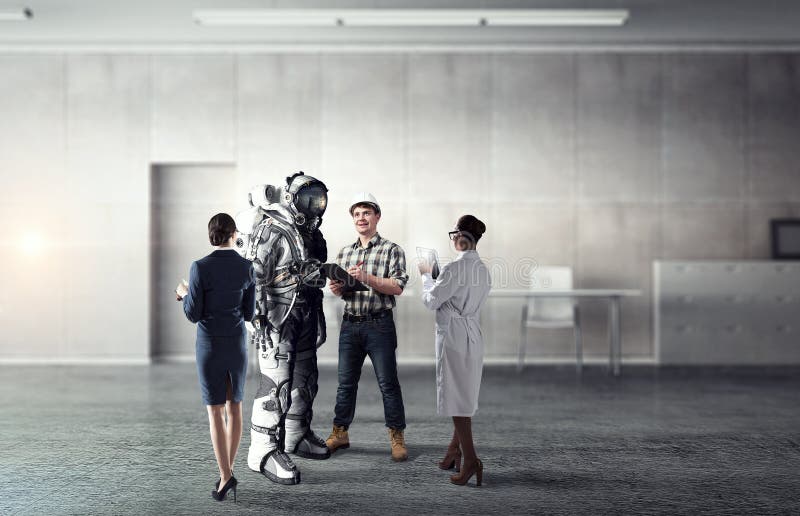 Scientists Designing Space Suit. Mixed Media Stock Photo Image of