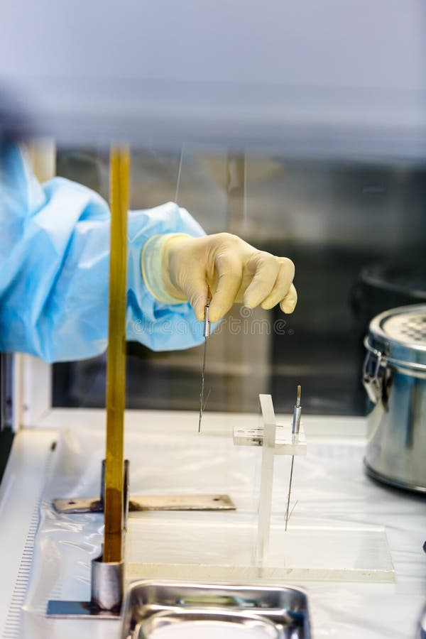 Scientists in protective suits in the 'clean room' royalty free stock photo Scientists in protective suits in the 'clean room' royalty free stock photo