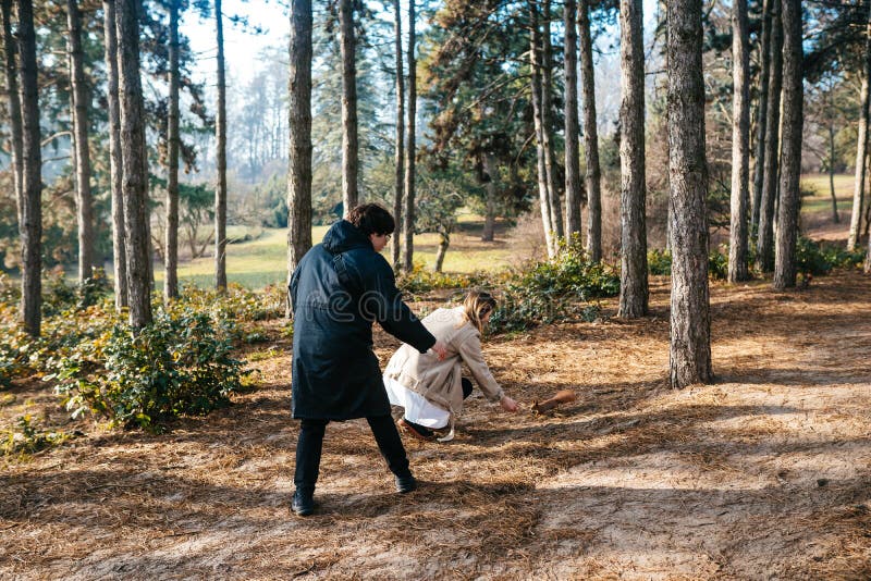 Scientists are studying plant species in the forest. royalty free stock photo