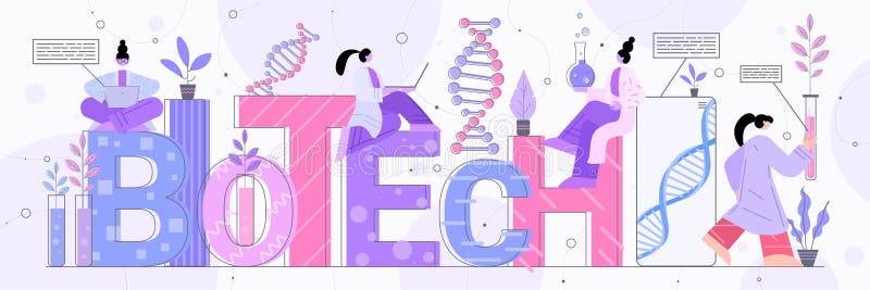 Scientists team working with DNA researchers making experiment in lab DNA testing genetic engineering biotech vector illustration