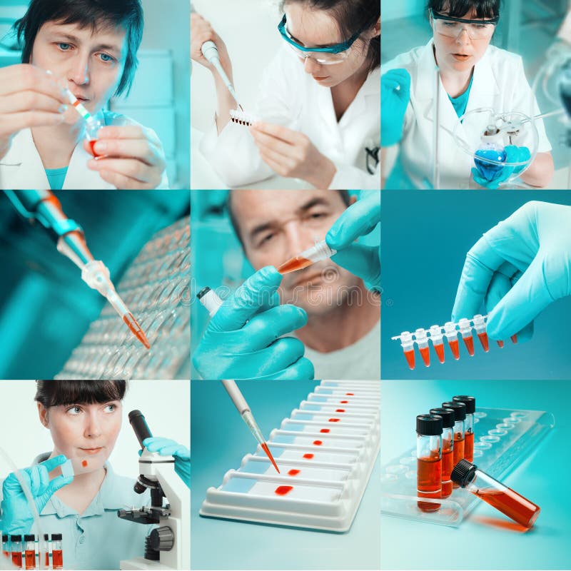 Scienziati sul lavoro, collage fotografia stock libera da diritti Scienziati sul lavoro, collage fotografia stock libera da diritti
