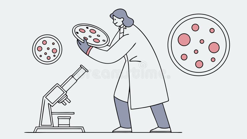 Scienziato che esamina le antenne Petri con un microscopio scientifico per la progettazione di vettori Generative AI illustrazione vettoriale
