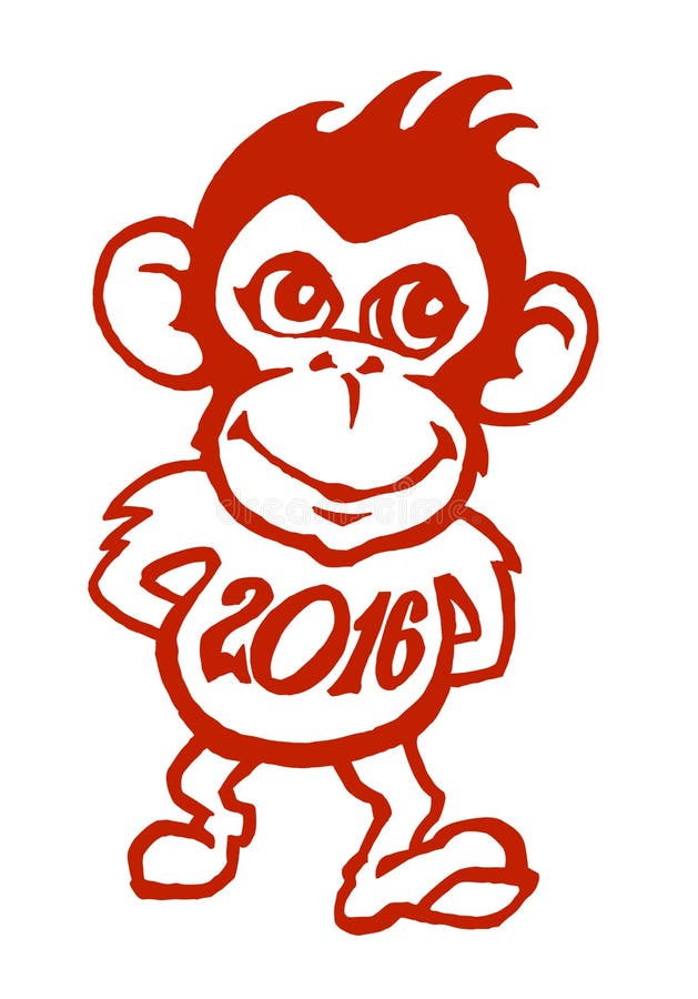 Scimmia rossa divertente che sorride e che cammina con una camicia da 2016 anni illustrazione vettoriale Scimmia rossa divertente che sorride e che cammina con una camicia da 2016 anni illustrazione vettoriale