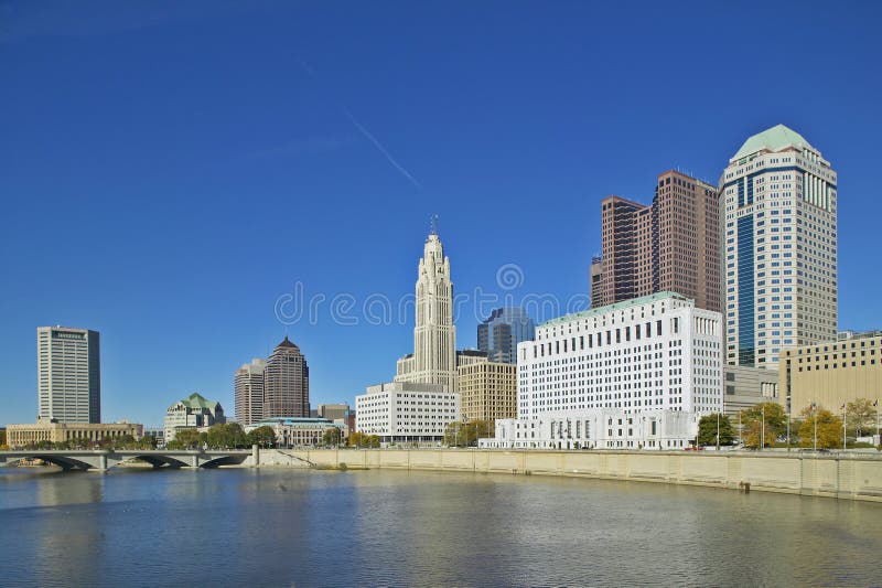 Scioto River and Columbus Ohio Skyline in Autumn Editorial Photo