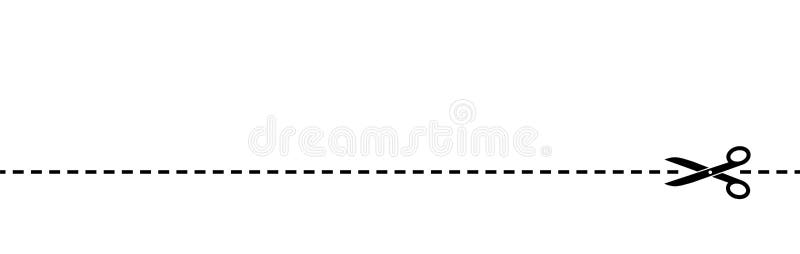 Scissor with dotted line. Black scissors isolated on white background. Cut coupon. Snip ribbon. Separation element. Scissor with r