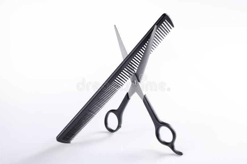 Barber Scissors and Comb with Lock of Blonde Hair Isolated Stock Photo