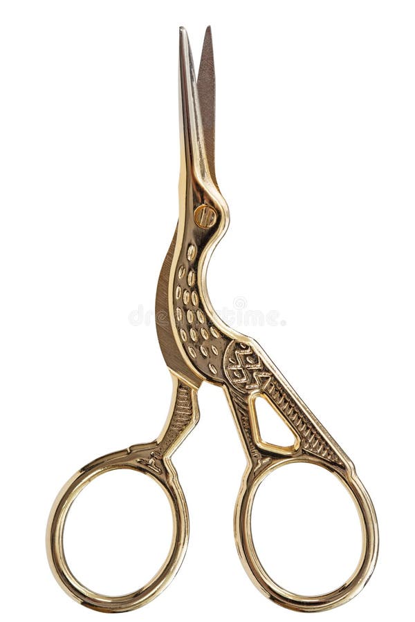 Scissors with curly handles in the shape of a bird, with clipping path, isolated on white background