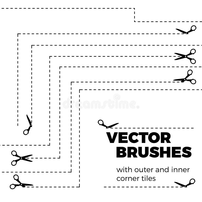 Scissors with cut lines on white background. Vector sea