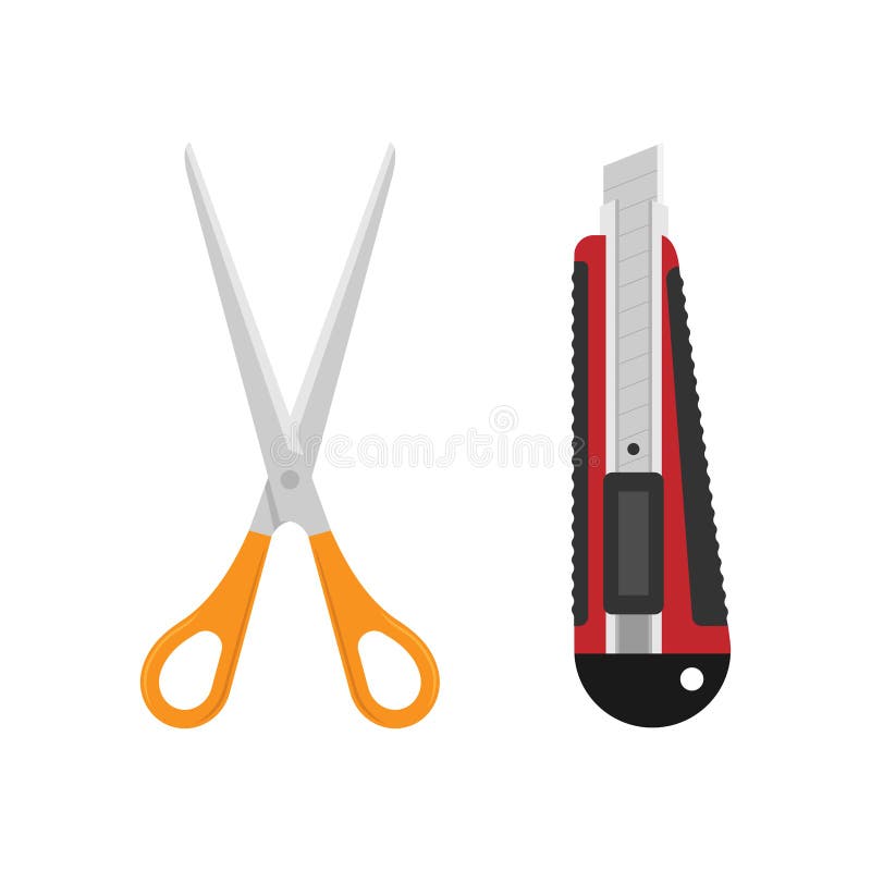 Box Cutter Knife Flat Design Long Shadow Color Vector Icon Stock Vector