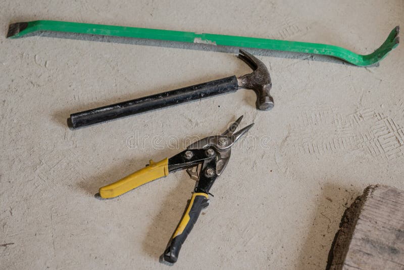 Scissors for Cutting Metal and Metal Building Elements, Hammer and