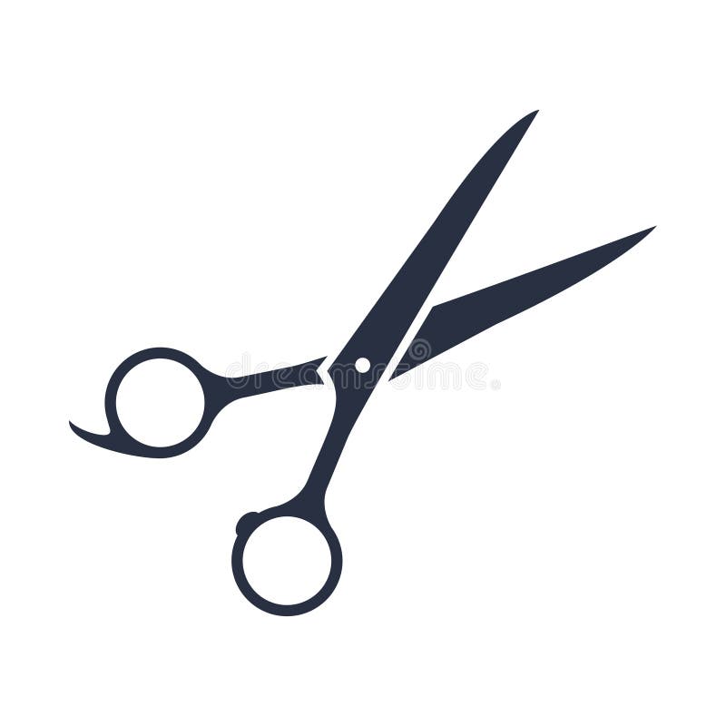 Scissors glyph icon. Haircutting shears. Cutting instrument with finger brace, tang. Hairdressing instrument.