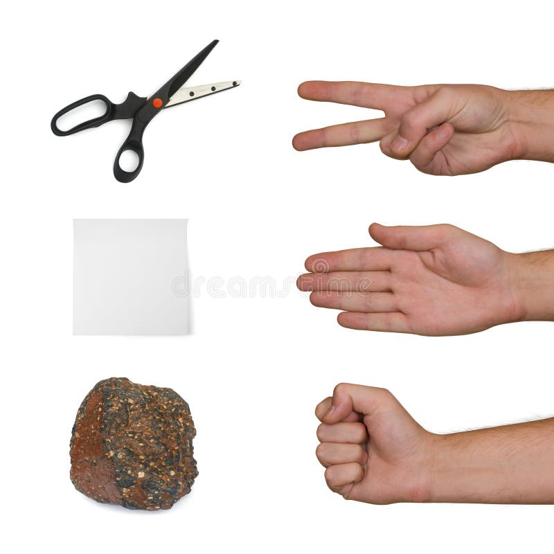 Stone, Paper, Scissors Game Set White Background Isolated Closeup,  Rock-paper-scissors Play, Question & Answer Concept, Choose Stock Image -  Image of open, flat: 181731215