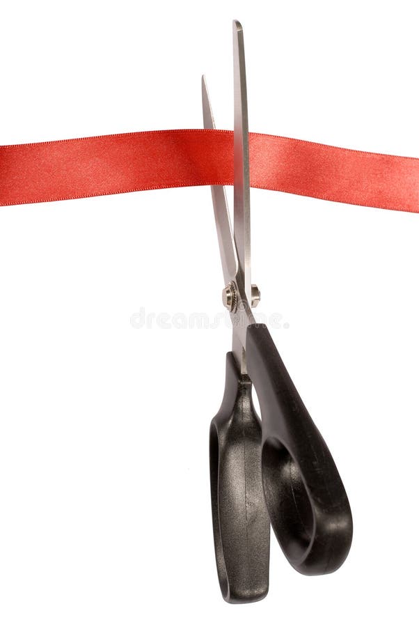 Ribbon cutting : scissors with red ribbon isolated on white background stock photos Ribbon cutting : scissors with red ribbon isolated on white background stock photos