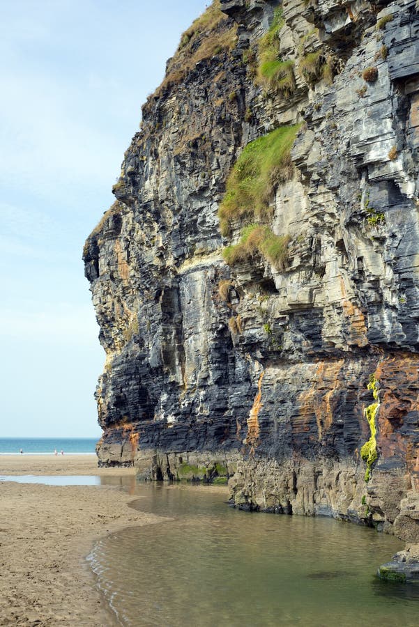Scogliere della spiaggia di Ballybunion e stagni della spiaggia fotografie stock