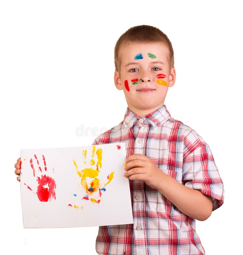 Scolaro che giudica la sua immagine isolata su bianco fotografie stock libere da diritti Scolaro che giudica la sua immagine isolata su bianco fotografie stock libere da diritti