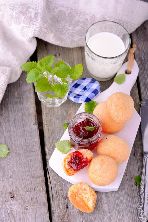 Scone with Strawberry Jam, Afternoon Tea , Stock Photo Image of