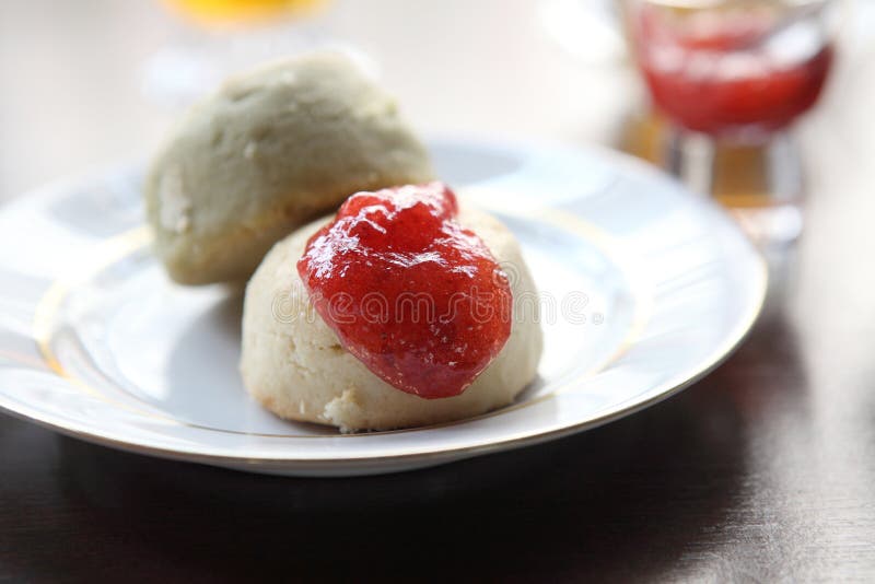 Scones Tea with Strawberry Jam Stock Photo Image of english