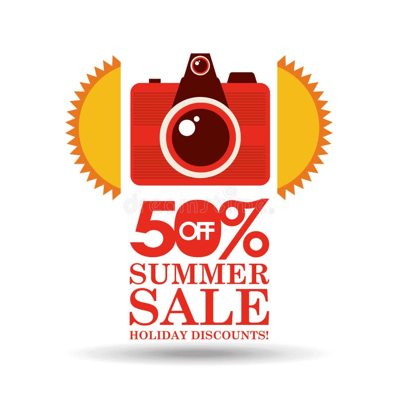 Sconti di vendita 50 di estate con la macchina fotografica della foto illustrazione di stock Sconti di vendita 50 di estate con la macchina fotografica della foto illustrazione di stock